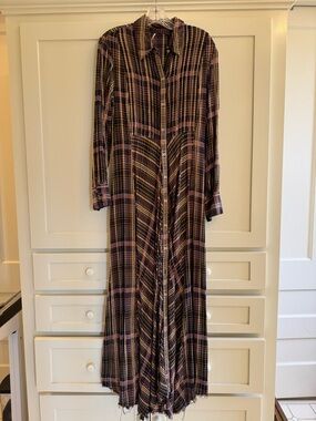 Free People Black and Pink Plaid Button-Front Maxi Dress